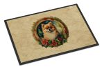 NEW Pomeranian Christmas Flowers Doormat Front Door Mat Indoor Outdoor Rugs for Entryway, Non Slip Washable Low Pile, 18H X 27W