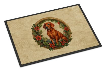 NEW Red Redbone Coonhound Christmas Flowers Doormat Front Door Mat Indoor Outdoor Rugs for Entryway, Non Slip Washable Low Pile, 18H X 27W