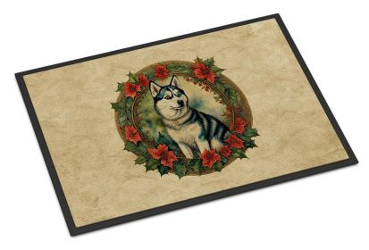 NEW Siberian Husky Christmas Flowers Doormat Front Door Mat Indoor Outdoor Rugs for Entryway, Non Slip Washable Low Pile, 18H X 27W