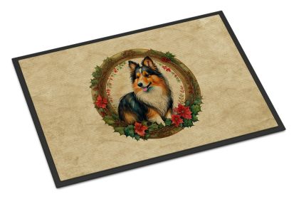 NEW Sheltie Christmas Flowers Doormat Front Door Mat Indoor Outdoor Rugs for Entryway, Non Slip Washable Low Pile, 18H X 27W