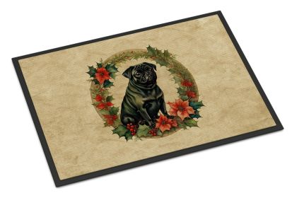 NEW Pug Christmas Flowers Doormat Front Door Mat Indoor Outdoor Rugs for Entryway, Non Slip Washable Low Pile, 18H X 27W