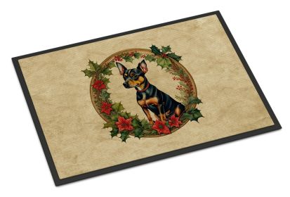 NEW Miniature Pinscher Christmas Flowers Doormat Front Door Mat Indoor Outdoor Rugs for Entryway, Non Slip Washable Low Pile, 18H X 27W
