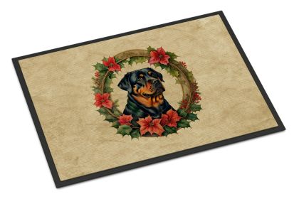 NEW Rottweiler Christmas Flowers Doormat Front Door Mat Indoor Outdoor Rugs for Entryway, Non Slip Washable Low Pile, 18H X 27W