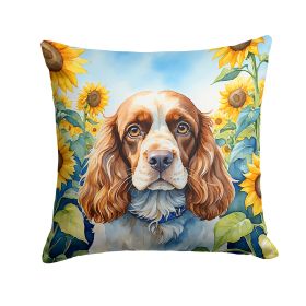 Cocker Spaniel in Sunflowers Throw Pillow Machine Washable, Indoor Outdoor Decorative Pillow for Couch, Bed or Patio, 14Hx14W