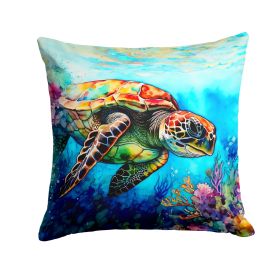Loggerhead Sea Turtle Throw Pillow Machine Washable, Indoor Outdoor Decorative Pillow for Couch, Bed or Patio, 14Hx14W