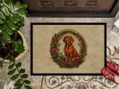 NEW Red Redbone Coonhound Christmas Flowers Doormat Front Door Mat Indoor Outdoor Rugs for Entryway, Non Slip Washable Low Pile, 18H X 27W