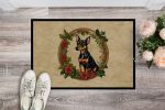 NEW Miniature Pinscher Christmas Flowers Doormat Front Door Mat Indoor Outdoor Rugs for Entryway, Non Slip Washable Low Pile, 18H X 27W