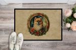 NEW Pomeranian Christmas Flowers Doormat Front Door Mat Indoor Outdoor Rugs for Entryway, Non Slip Washable Low Pile, 18H X 27W