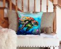 Loggerhead Sea Turtle Throw Pillow Machine Washable, Indoor Outdoor Decorative Pillow for Couch, Bed or Patio, 14Hx14W