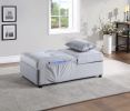 Modern Lift Top Storage Bench with Pull-out Bed 1pc Gray Velvet Tufted Solid Wood Furniture Convertible Chair