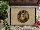 NEW Pomeranian Christmas Flowers Doormat Front Door Mat Indoor Outdoor Rugs for Entryway, Non Slip Washable Low Pile, 18H X 27W