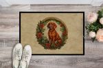 NEW Red Redbone Coonhound Christmas Flowers Doormat Front Door Mat Indoor Outdoor Rugs for Entryway, Non Slip Washable Low Pile, 18H X 27W