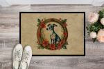 NEW Italian Greyhound Christmas Flowers Doormat Front Door Mat Indoor Outdoor Rugs for Entryway, Non Slip Washable Low Pile, 18H X 27W