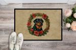 NEW Rottweiler Christmas Flowers Doormat Front Door Mat Indoor Outdoor Rugs for Entryway, Non Slip Washable Low Pile, 18H X 27W