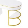 60''Modern Executive Desk,White Curved Computer Desk with Gold Metal Legs,3-Drawers Home Office Desk