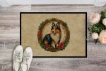 NEW Sheltie Christmas Flowers Doormat Front Door Mat Indoor Outdoor Rugs for Entryway, Non Slip Washable Low Pile, 18H X 27W