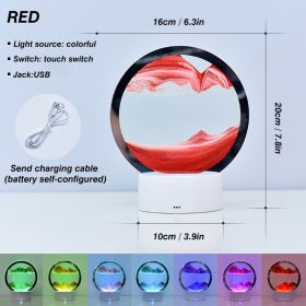 2023 Creative 3D Moving Sand Art Night Light Quicksand Painting Table Lamp LED Lights Hourglass Christmas Gift Home Office Decor (Ships From: CN, Emitting Color: Red)