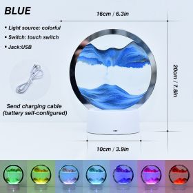 2023 Creative 3D Moving Sand Art Night Light Quicksand Painting Table Lamp LED Lights Hourglass Christmas Gift Home Office Decor (Ships From: CN, Emitting Color: Blue)