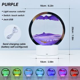 2023 Creative 3D Moving Sand Art Night Light Quicksand Painting Table Lamp LED Lights Hourglass Christmas Gift Home Office Decor (Ships From: CN, Emitting Color: Purple)