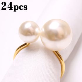 2023 Elegant Pearls Napkin Rings Metal Napkin Holders U-Shaped Napkin Buckle Wedding Gifts Party Christmas Festival Table Decor (Ships From: CN, Color: 24pcs gold)