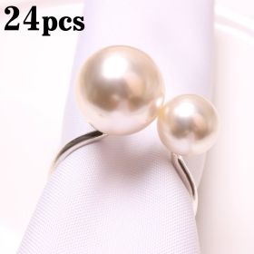 2023 Elegant Pearls Napkin Rings Metal Napkin Holders U-Shaped Napkin Buckle Wedding Gifts Party Christmas Festival Table Decor (Ships From: CN, Color: 24pcs silver)