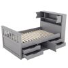 Twin Size Captain Platform Bed Frame with Storage Bookcases and Shelves,Four Drawers