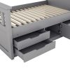 Twin Size Captain Platform Bed Frame with Storage Bookcases and Shelves,Four Drawers